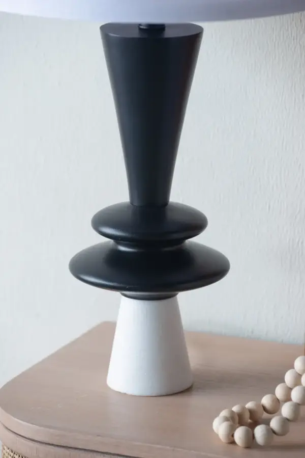 D15x26.7' Black Aluminum Table Lamp with Two Varying Disc Accents and White Shade(Lamp Shade Assembly Required)