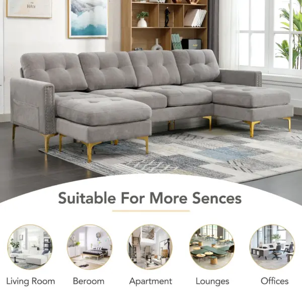 110.6' L-Shape Convertible Sectional Sofa Couch with Movable Ottoman for Living Room, Apartment, Office , Light Grey