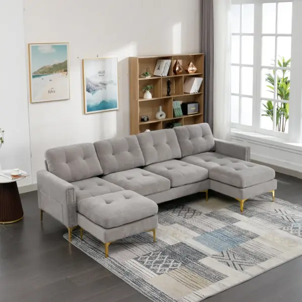 110.6' L-Shape Convertible Sectional Sofa Couch with Movable Ottoman for Living Room, Apartment, Office , Light Grey