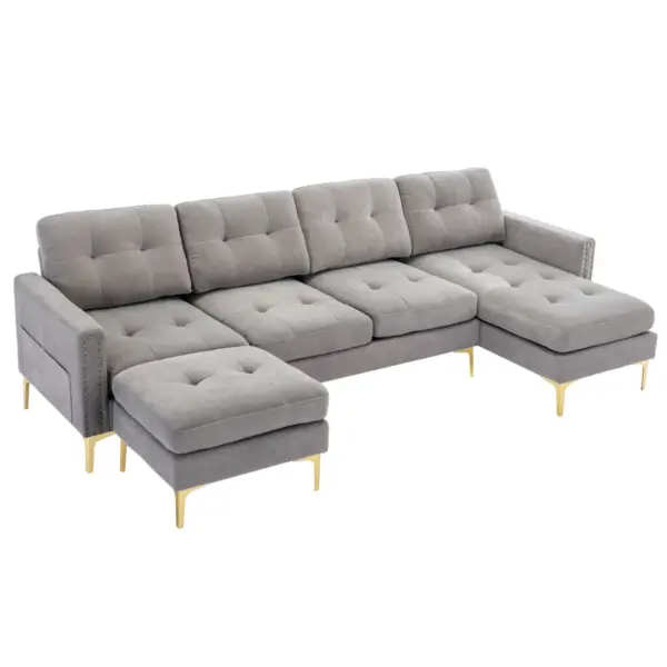 110.6' L-Shape Convertible Sectional Sofa Couch with Movable Ottoman for Living Room, Apartment, Office , Light Grey