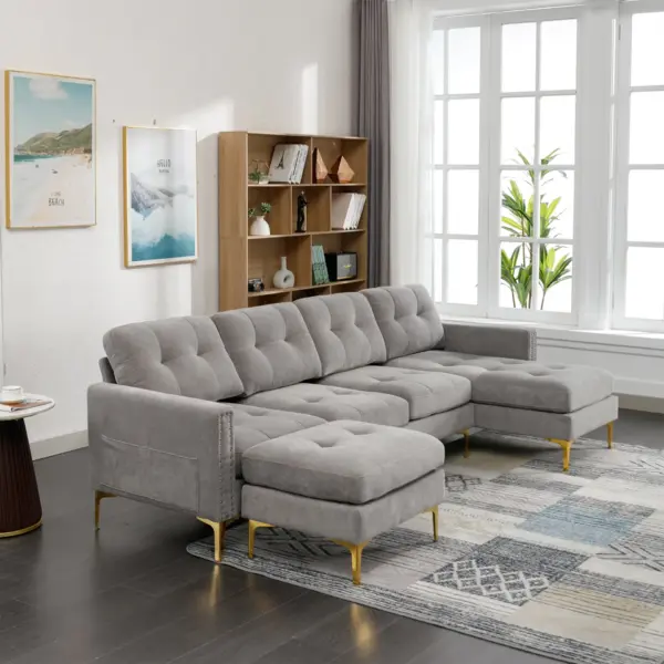 110.6' L-Shape Convertible Sectional Sofa Couch with Movable Ottoman for Living Room, Apartment, Office , Light Grey