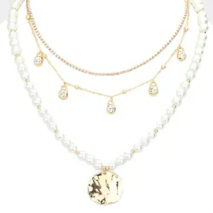 Pearl and Crystal 3 Layer Necklace