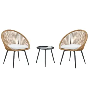 Modern 3-Piece Set: 17.7' Anti-Spill Round Coffee Table + 2 Rattan Swivel Chairs, Outdoor Patio Furniture for Tea Time.Suitable for Various Outdoor Venues.3-piece Set Packaged As A Single Package.