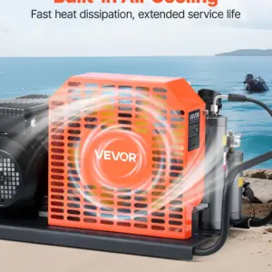 VEVOR PCP Air Compressor, 4500PSI/30Mpa Diving Scuba Tank Air Compressor, 60 L/min Four-Cylinder Auto Stop PCP Rifle Compressor Pump with Fan Cooling System for Scuba Tanks, Paintball, Firefighting