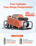 VEVOR PCP Air Compressor, 4500PSI/30Mpa Diving Scuba Tank Air Compressor, 60 L/min Four-Cylinder Auto Stop PCP Rifle Compressor Pump with Fan Cooling System for Scuba Tanks, Paintball, Firefighting