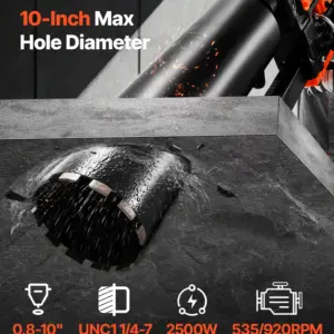 VEVOR Diamond Core Drilling Machine, 0.8-10 in Drilling Diameter, Stand-Mount Dry and Wet Concrete Core Drill Rig with 10 Bits, 470/800 RPM 2-Speed, UNC1 1/4-7 Thread, for Concrete Brick Stone, 2500W