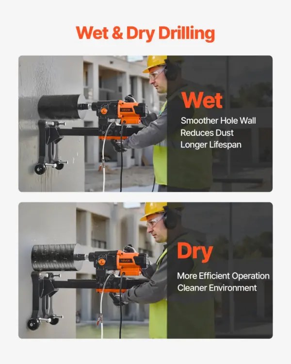 VEVOR Diamond Core Drilling Machine, 0.8-10 in Drilling Diameter, Stand-Mount Dry and Wet Concrete Core Drill Rig with 10 Bits, 470/800 RPM 2-Speed, UNC1 1/4-7 Thread, for Concrete Brick Stone, 2500W