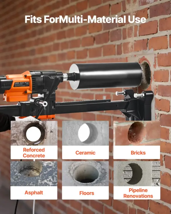 VEVOR Diamond Core Drilling Machine, 0.8-10 in Drilling Diameter, Stand-Mount Dry and Wet Concrete Core Drill Rig with 10 Bits, 470/800 RPM 2-Speed, UNC1 1/4-7 Thread, for Concrete Brick Stone, 2500W