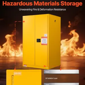 VEVOR Flammable Cabinet, 37.9 x 34.0 x 65.0 Inch, 65 Gallon Flammable Storage Cabinet with Adjustable Shelf, Cold-Rolled and Galvanized Steel Fire Cabinets, for Commercial Industrial Home Use, Yellow