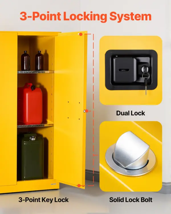 VEVOR Flammable Cabinet, 37.9 x 34.0 x 65.0 Inch, 65 Gallon Flammable Storage Cabinet with Adjustable Shelf, Cold-Rolled and Galvanized Steel Fire Cabinets, for Commercial Industrial Home Use, Yellow