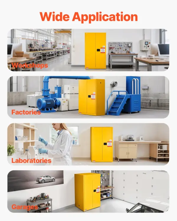 VEVOR Flammable Cabinet, 37.9 x 34.0 x 65.0 Inch, 65 Gallon Flammable Storage Cabinet with Adjustable Shelf, Cold-Rolled and Galvanized Steel Fire Cabinets, for Commercial Industrial Home Use, Yellow