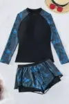 Tropical High Neck Shorts Long Sleeve Swimsuit