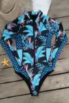 Leaf Printed Long Sleeve Half Zip UPF50 Rash Guard