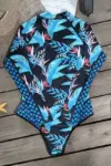 Leaf Printed Long Sleeve Half Zip UPF50 Rash Guard