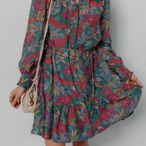 Maria Floral V Neck Puff Sleeve Dress