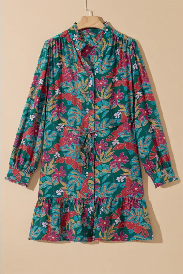 Maria Floral V Neck Puff Sleeve Dress
