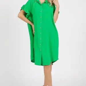 Mittoshop Button Down Flounce Sleeve Dress with Pockets
