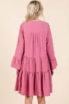 Mittoshop Tiered Notched Flare Sleeve Dress