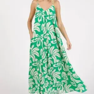Mittoshop Printed V-Neck Maxi Cami Dress with Pockets