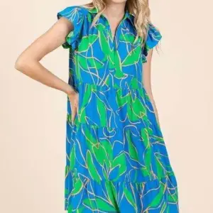 Mittoshop Leaf Print Ruffle Sleeve Tiered Mini Dress