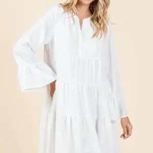 Mittoshop Tiered Notched Flare Sleeve Dress