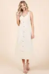 Mittoshop Stretch Twill Decor Button Sleeveless Midi Dress