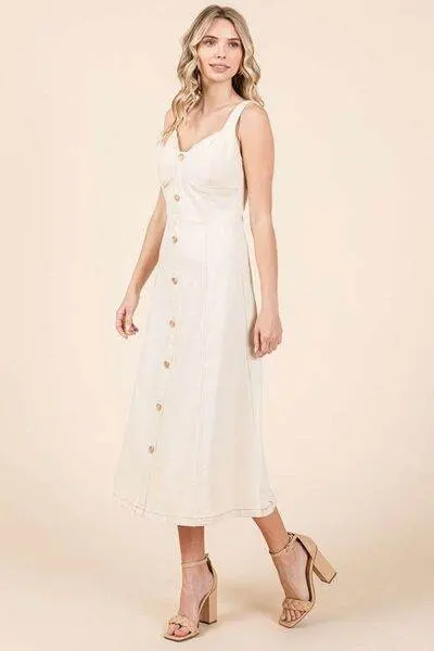 Mittoshop Stretch Twill Decor Button Sleeveless Midi Dress