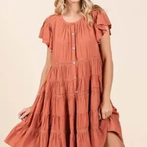 Mittoshop Lace Detail Ruffled Button Down Tiered Dress