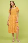 Mittoshop Flower Print Flutter Sleeve Smocked Midi Dress