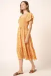 Mittoshop Flower Print Flutter Sleeve Smocked Midi Dress
