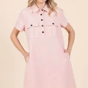 Mittoshop Button Detail Collared Neck Short Sleeve Shirt Dress