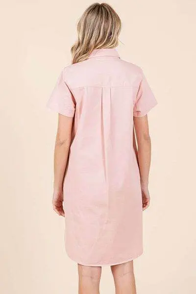 Mittoshop Button Detail Collared Neck Short Sleeve Shirt Dress