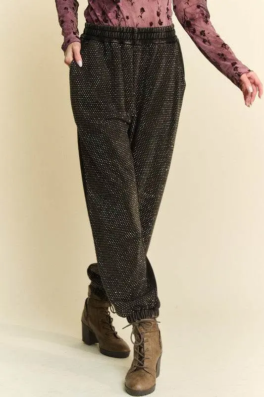 Davi & Dani Rhinestone Elastic Waist Joggers