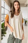 Mittoshop Color Block V-Neck Short Sleeve T-Shirt