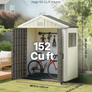 VEVOR Outdoor Storage Shed, 4x8 Ft, Heavy-Duty Resin Tool Shed, with Reinforced Floor, Skylight, Lockable Door, Weather Resistant, 152 Cu. Ft. for Garden Tools, Lawn Mower, Bike, Backyard, Patio, Grey