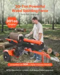 VEVOR 30 Tons Log Splitter, 306CC Engine, Powered Wood Splitter with 2" Ball Coupler, Auto Return, Vertical & Horizontal Mode, Firewood Splitting Wedge Machine for Forestry Harvest