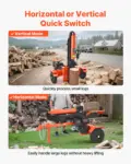 VEVOR 30 Tons Log Splitter, 306CC Engine, Powered Wood Splitter with 2" Ball Coupler, Auto Return, Vertical & Horizontal Mode, Firewood Splitting Wedge Machine for Forestry Harvest