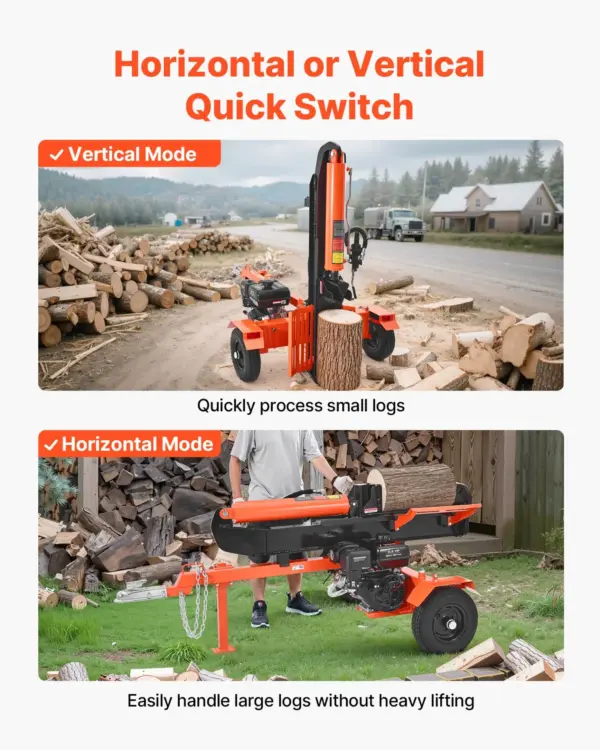 VEVOR 30 Tons Log Splitter, 306CC Engine, Powered Wood Splitter with 2" Ball Coupler, Auto Return, Vertical & Horizontal Mode, Firewood Splitting Wedge Machine for Forestry Harvest