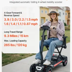 VEVOR 4-Wheel Electric Mobility Scooter for Adults & Seniors, Integrated Automatic Folding Mobility Scooter with Remote Control, NFC Keys & Long Range, 265LBS Loading All Terrain Travel Wheelchair