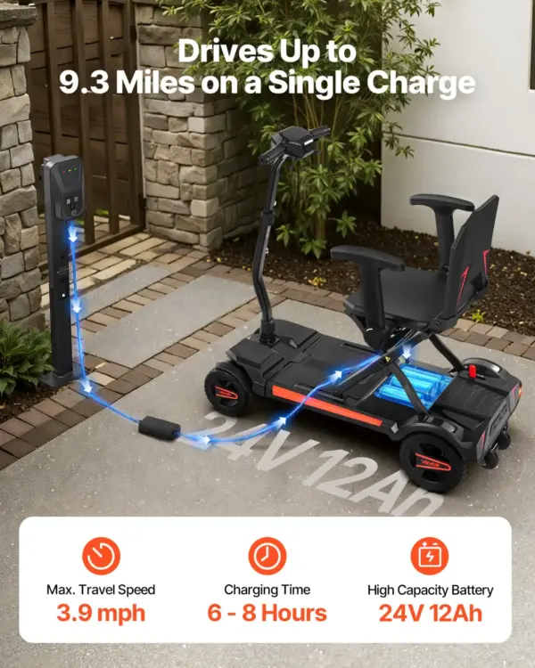 VEVOR 4-Wheel Electric Mobility Scooter for Adults & Seniors, Integrated Automatic Folding Mobility Scooter with Remote Control, NFC Keys & Long Range, 265LBS Loading All Terrain Travel Wheelchair