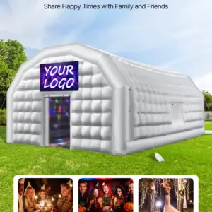 VEVOR Inflatable Nightclub, 29.5 x 19.7 x 13.1 ft Inflatable Party Tent with 1100W Blower & Sandbag, Blow up Night Club with 2 Windows, Air Cube House for Event Birthday Wedding Party, White