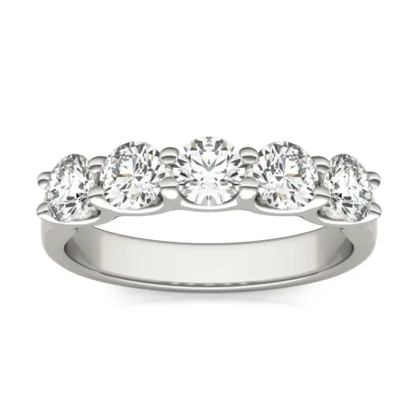 AGI Certified 1 1/4 CTW Round Lab Grown Diamond (G/VS) Five Stone Anniversary Band in 14K White Gold