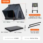 VEVOR Rooftop Tent Hard Shell, Naturnest Rooftop Tent Hardshell for 2-3 Person, Hard Shell Roof Top Tent with Telescopic Ladder Thick Mattress, Waterproof Windproof for Jeep SUV Van Pickup Truck