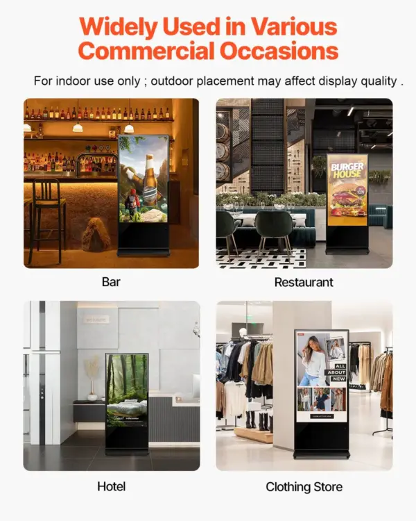 VEVOR 65 Inch Digital Signage Display, Touchscreen Digital Kiosk, Indoor Floor Standing Kiosk Display, 4K UHD LCD Screen, 2GB RAM & 32GB ROM, with WiFi HDMI/USB Input, Commercial Advertising Display