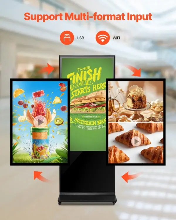VEVOR 55 Inch Digital Signage Display, Touchscreen Digital Kiosk, Indoor Floor Standing Kiosk Display, 4K UHD LCD Screen, 2GB RAM & 32GB ROM, with WiFi HDMI/USB Input, Commercial Advertising Display
