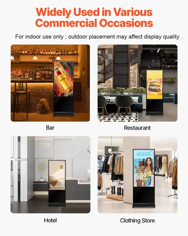 VEVOR 55 Inch Digital Signage Display, Touchscreen Digital Kiosk, Indoor Floor Standing Kiosk Display, 4K UHD LCD Screen, 2GB RAM & 32GB ROM, with WiFi HDMI/USB Input, Commercial Advertising Display