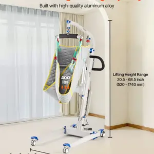 VEVOR Electric Patient Lift, Folding Patient Transfer Lift with U-Shaped Sling, Height & Width Adjustable Medical Transfer Assist with 4 Wheels & Handle Controller for Disabled Bedridden, 400LBS