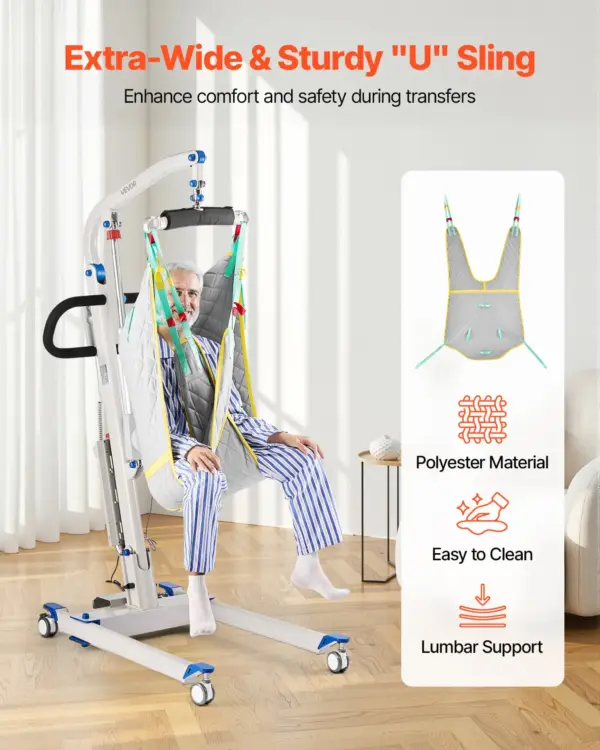 VEVOR Electric Patient Lift, Folding Patient Transfer Lift with U-Shaped Sling, Height & Width Adjustable Medical Transfer Assist with 4 Wheels & Handle Controller for Disabled Bedridden, 400LBS