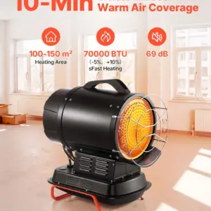 VEVOR 125000 BTU Radiant Kerosene Diesel Heater, Portable Industrial Space Heater with Adjustable Temp & Wheels, Ideal for Jobsite/Garage/Warehouse/Workshop Construction Heating,Black