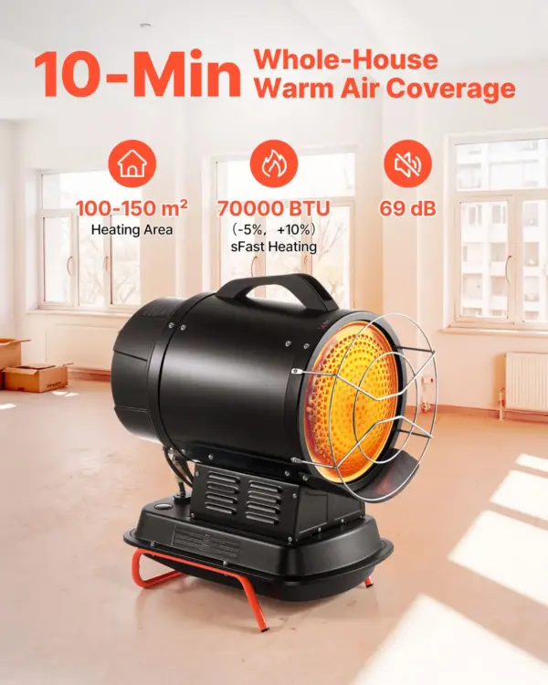 VEVOR 125000 BTU Radiant Kerosene Diesel Heater, Portable Industrial Space Heater with Adjustable Temp & Wheels, Ideal for Jobsite/Garage/Warehouse/Workshop Construction Heating,Black